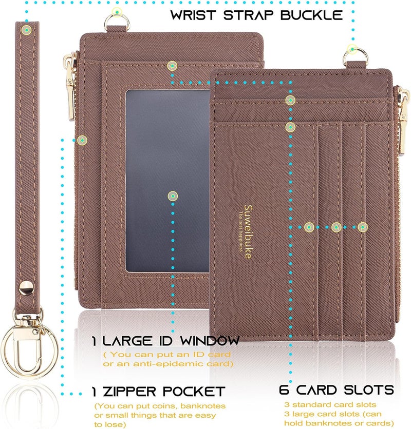 Wikavanli Women Slim Rfid Blocking Credit Card Case Holder Wristlet Zip ID Case Wallet Small Compact Leather Wallet Coin Purse with Keychain (Camel) - Image 5